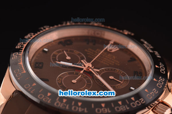 Rolex Daytona Asia 3836 Automatic Rose Gold Case - PVD Bezel with Brown Dial and Brown Rubber Strap - 7750 Coating - Click Image to Close